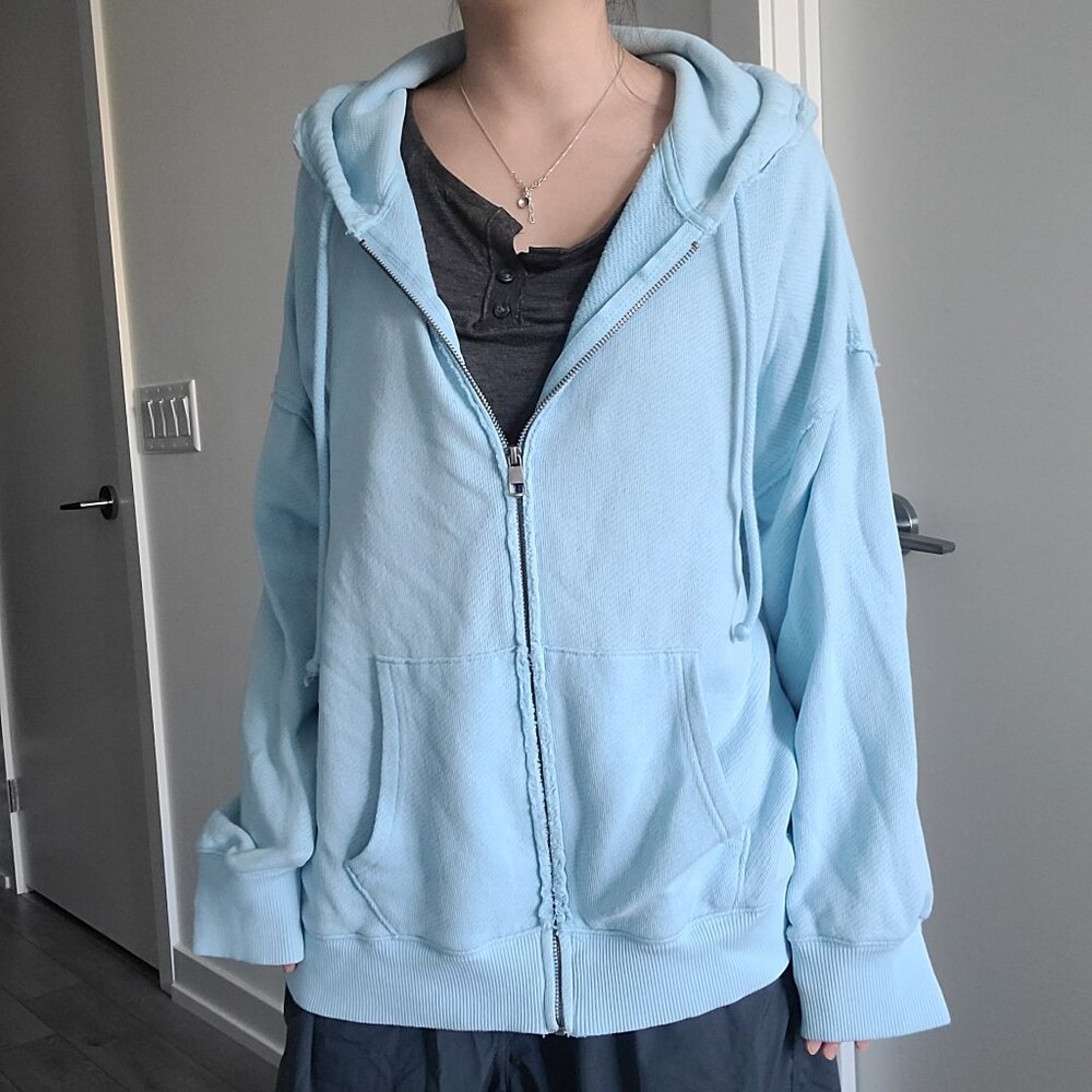 American Eagle Baby Blue Y2k Vintage Oversized Trim Zip-Up Hoodie